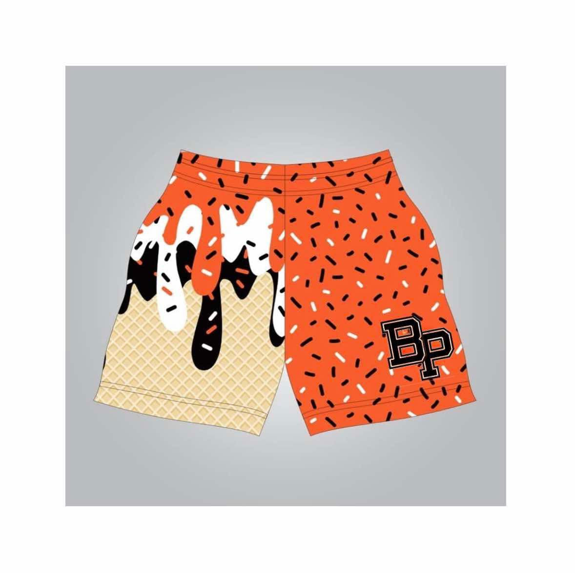 BP orange ice cream drip athletic shorts
