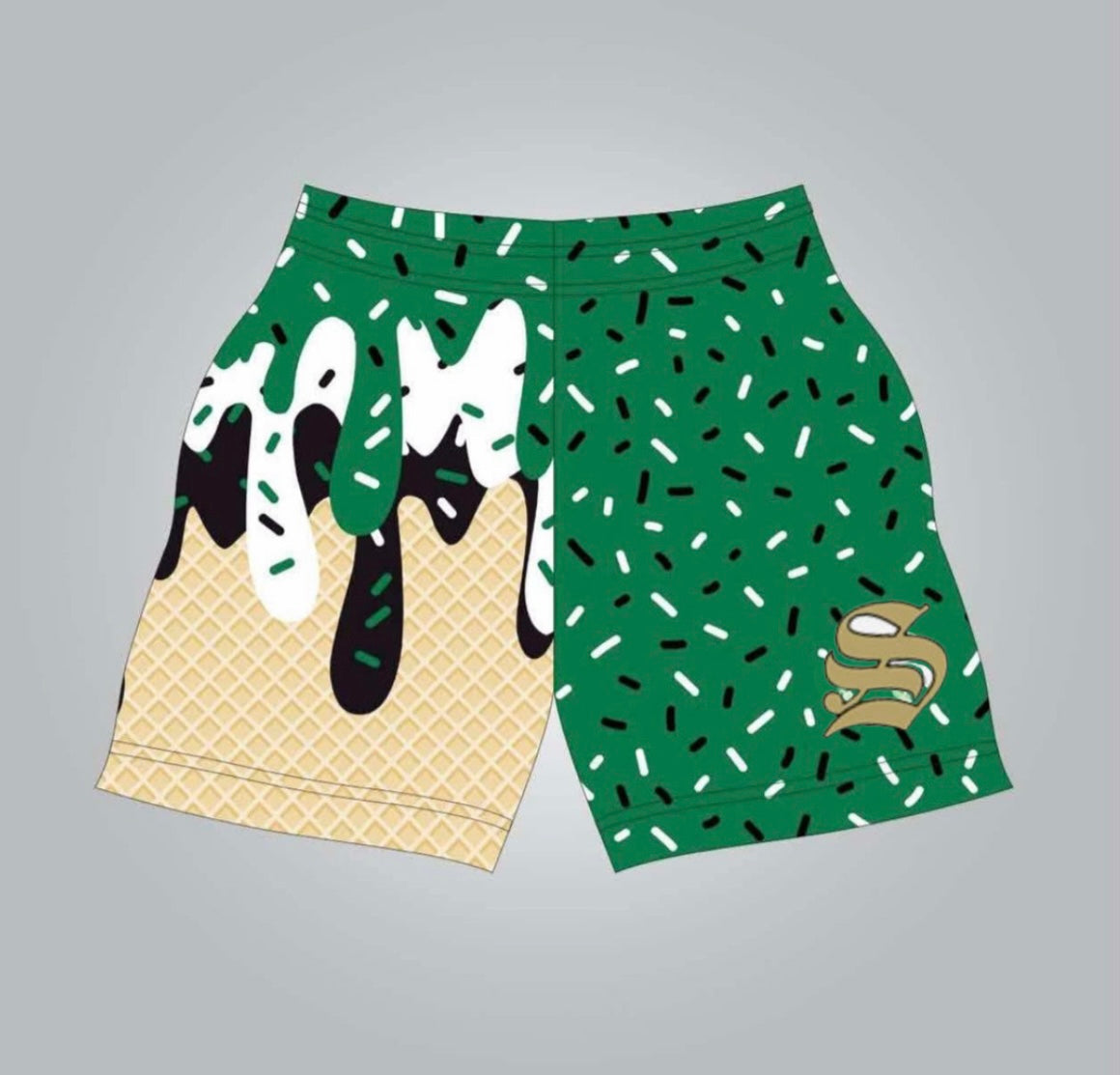 Green S drip shorts- youth