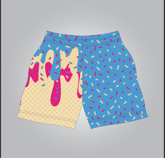 Adult blue-tan-pink drip shorts