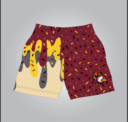 Adult maroon drip shorts