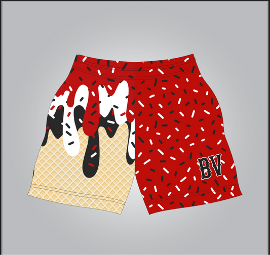 BV red drip shorts- adult