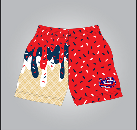 Red tiger eye drip shorts- adult