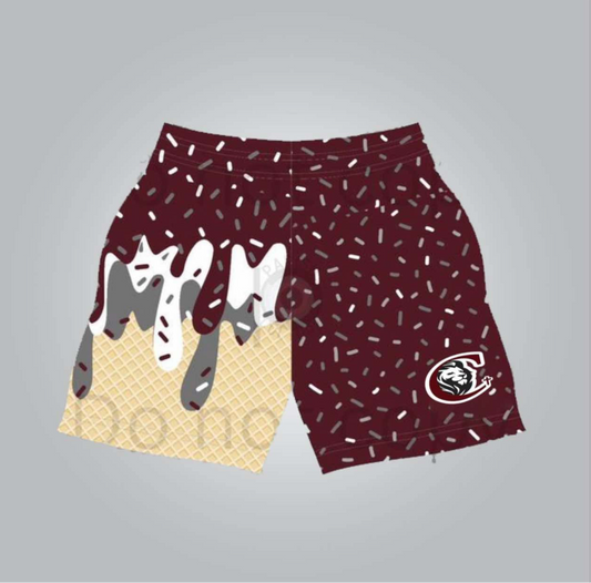 CCA maroon drip shorts- adult