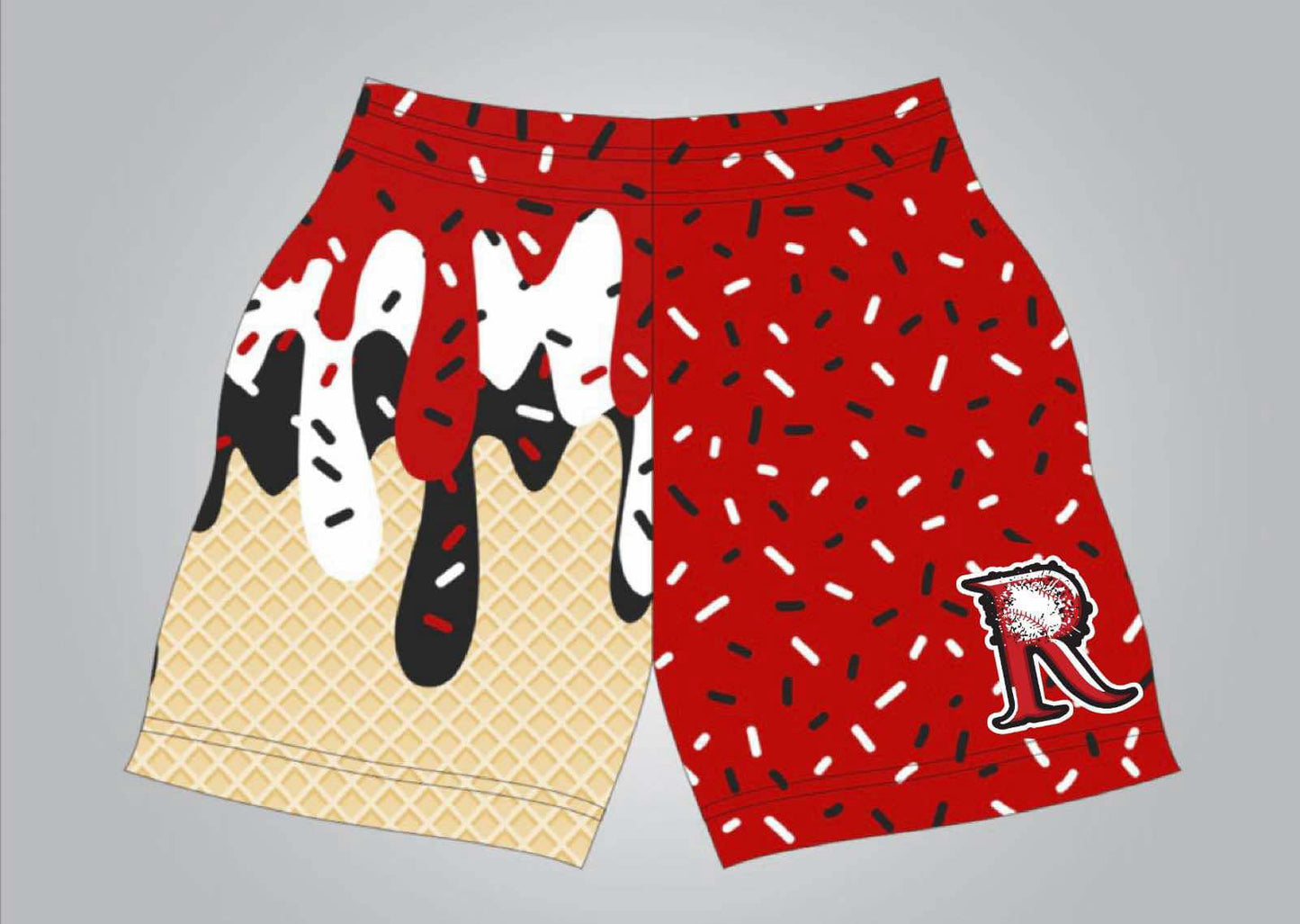 Red and black R drip shorts- youth