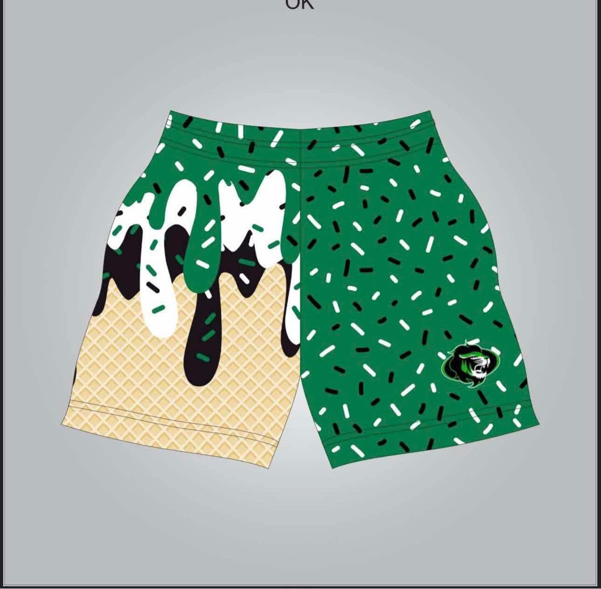 SF lion face green drip shorts- adult