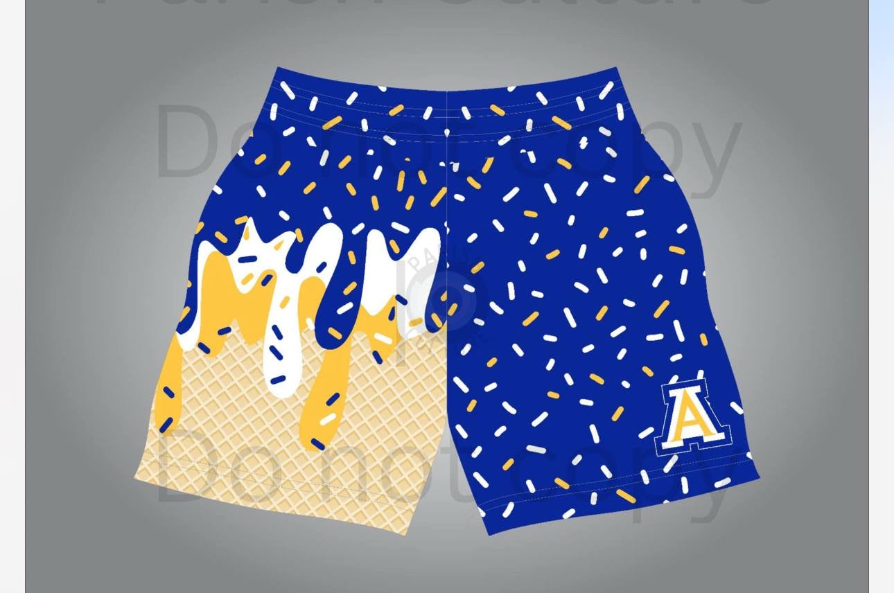 Blue/yellow A shorts